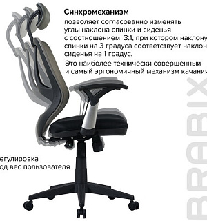 Кресло BRABIX "Saturn ER-400", с подголовником, комбинированное, черное/серое, 530871