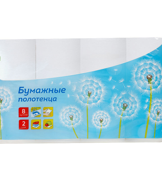 Полотенца бумажные в рулонах OfficeClean, 2-слойные, 8шт., 12м/рул., тиснение, белые