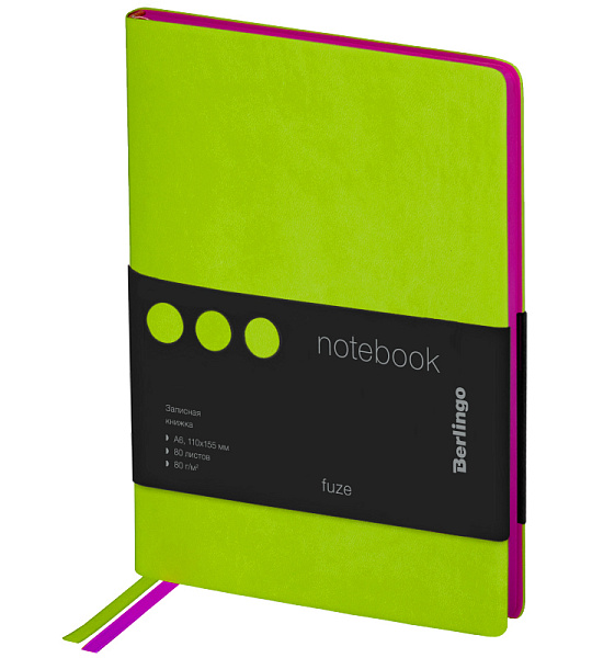 Записная книжка А6 80л., кожзам, Berlingo "Fuze", цветной срез, салатовый