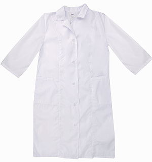 Халат медицинский женский белый, рукав 3/4, тиси, размер 44-46, рост 170-176, плотность ткани 120 г/м2, 610753