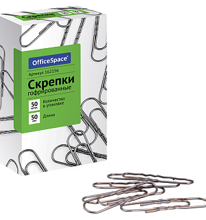 Скрепки 50мм, OfficeSpace, 50шт., гофрированные, карт. упаковка
