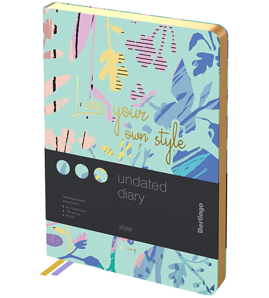 Ежедневник недатированный, А5, 136л., кожзам, Berlingo "Style", золотой срез, зеленый, с рисунком