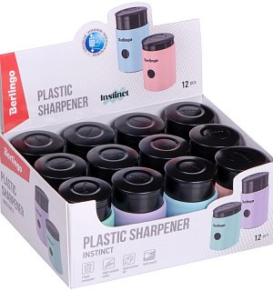Точилка пластиковая Berlingo "Instinct" 1 отверстие, контейнер, ассорти, дисплей-бокс