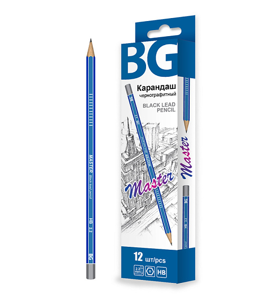 Карандаш ч/г BG "Master" HB, шестигран., европодвес