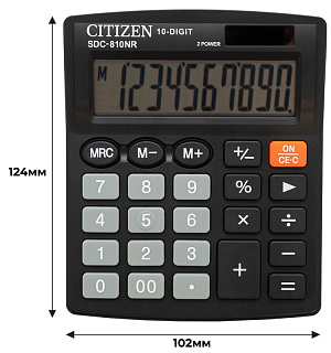Калькулятор настольный КОМПАКТНЫЙ Citizen бух. SDC-810NR 10раз. дв.пит черн