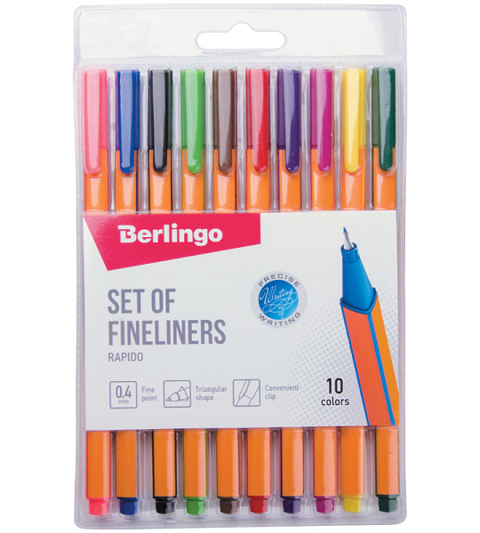 Набор капиллярных ручек Berlingo "Rapido", 10цв., 0,4мм, трехгран., европодвес