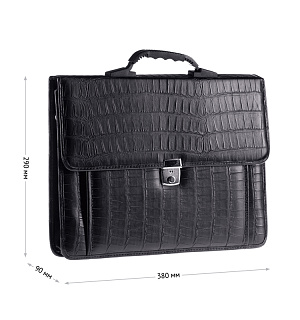 Портфель OfficeSpace "Palermo", кожзам, кайман, черный, 3 отделения, метал. замок, с ремнем