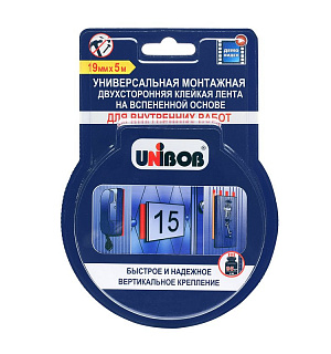 Клейкая лента двухсторонняя 19мм х 5м для внутренних  работ Unibob
