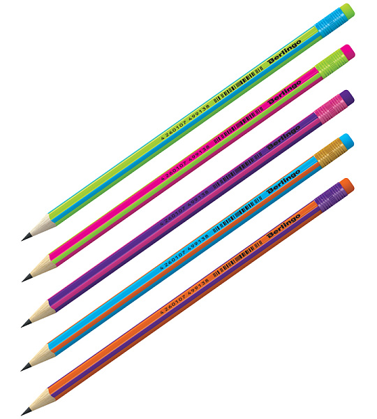 Карандаш ч/г Berlingo "Fuze" HB, трехгранный, заточен., с ластиком, ассорти