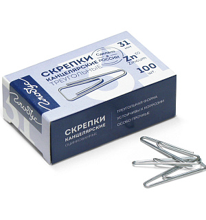 Скрепки 31мм, Globus, 100шт., оцинкованные треугольные, с отогнутым носиком, карт. упаковка