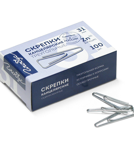 Скрепки 31мм, Globus, 100шт., оцинкованные треугольные, с отогнутым носиком, карт. упаковка