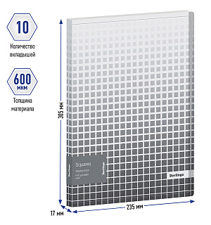 Папка с 10 вкладышами Berlingo "Squares", 17мм, 600мкм, с внутр. карманом, с рисунком