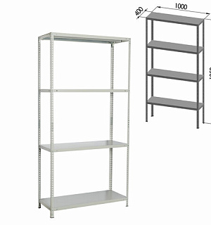 Стеллаж металлический BRABIX "MS KD-185/40-4", 1850х1000х400 мм, 4 полки, сборная стойка, 291115, S240BR144402