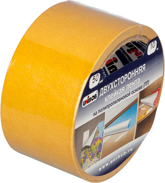Клейкая лента двухсторонняя  UNIBOB 50мм х 10м (полипропилен)