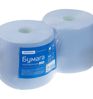 Протирочная бумага в рулонах OfficeClean Professional (W1) 2-слойная, 350м/рул, 24*30см, синяя люкс