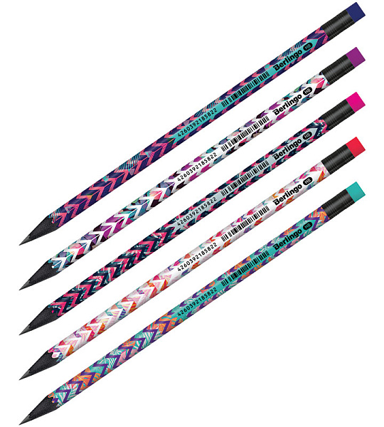 Карандаш ч/г Berlingo "Exotic" HB, черное дерево, круглый, заточен., с ластиком, ассорти