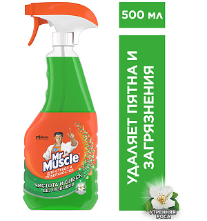 Средство для мытья стекол Mr.Muscle с нашатырным спиртом "Утренняя роса", 500мл, с курком