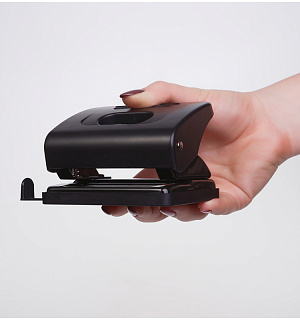 Дырокол OfficeSpace 20л., пластиковый, черный, с линейкой