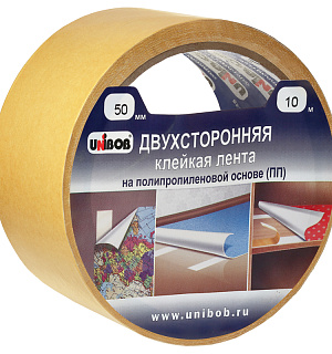 Клейкая лента двусторонняя Unibob, 50мм*25м, полипропилен, инд. упаковка