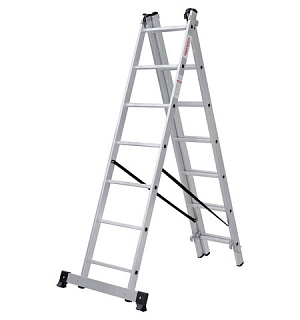 Лестница-трансформер 3-х секционная 3х7 ступеней, 3х1,9 м, высота 4,5 м, нагрузка 150 кг, алюминий, НОВАЯ ВЫСОТА, 1230307