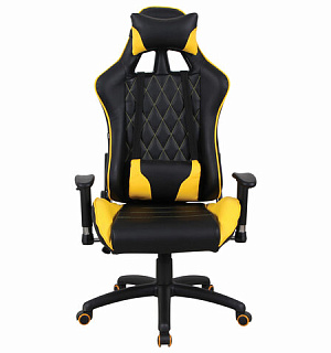 Кресло компьютерное BRABIX "GT Master GM-110", две подушки, экокожа, черное/желтое, 531927