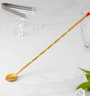 Ложка барная с мадлером, 33,5 см, цвет золото