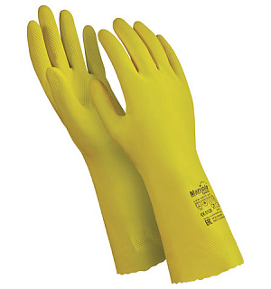 Перчатки латексные MANIPULA "Блеск", хлопчатобумажное напыление, размер 9-9,5 (L), желтые, L-F-01