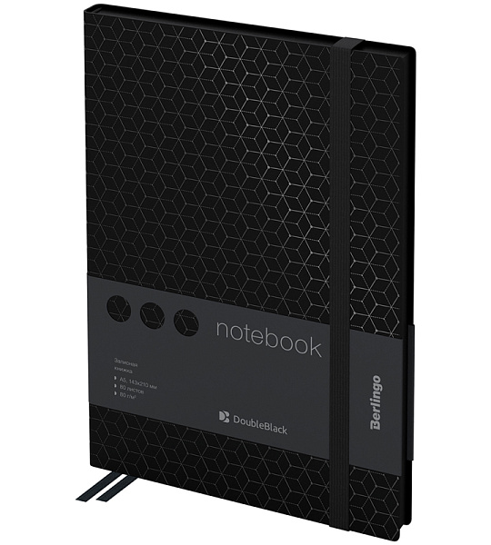Записная книжка А5 80л., кожзам, Berlingo "DoubleBlack", черный срез, черная, с рисунком