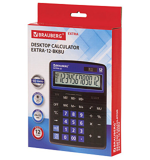 Калькулятор настольный BRAUBERG EXTRA-12-BKBU (206x155 мм), 12 разрядов, двойное питание, ЧЕРНО-СИНИЙ, 250472