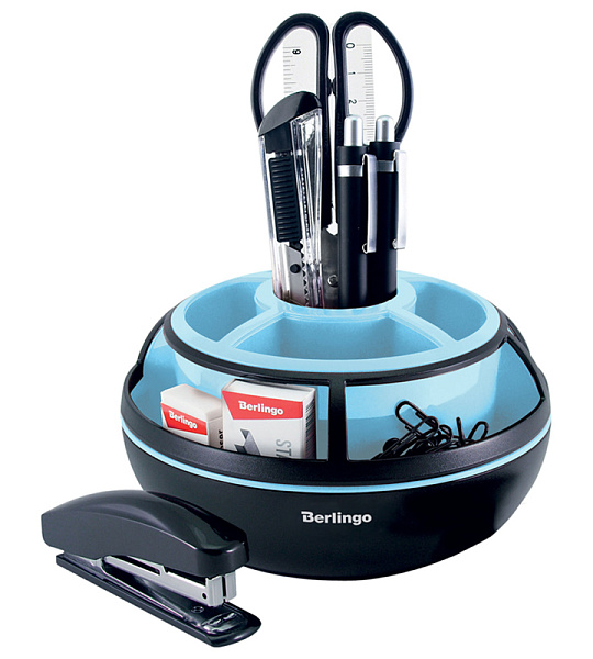 Настольный органайзер Berlingo "Instinct", 9 предметов, вращающийся, черный/аквамарин