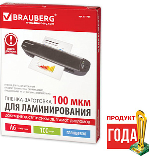 Пленки-заготовки для ламинирования МАЛОГО ФОРМАТА, А6, КОМПЛЕКТ 100 шт., 100 мкм, BRAUBERG, 531785