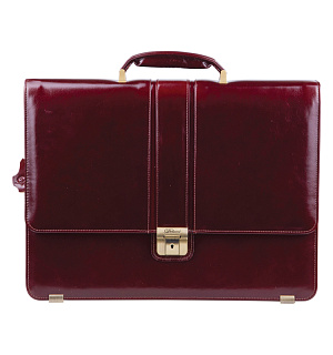 Портфель Delucci "Стефано", кожа, темный коньяк, 2 отделения, метал. замок, с ремнем