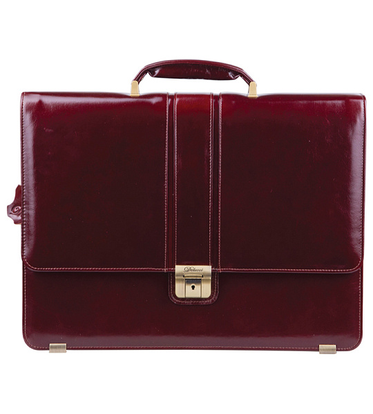 Портфель Delucci "Стефано", кожа, темный коньяк, 2 отделения, метал. замок, с ремнем