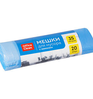 Мешки для мусора  35л OfficeClean ПНД, 48*52 см, 10мкм, 20шт., синие, в рулоне, с завязками