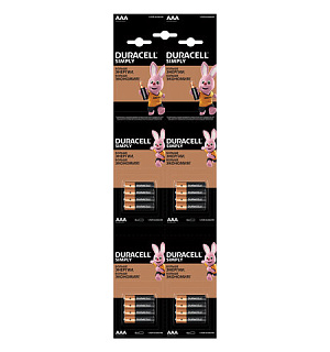 Батарейки КОМПЛЕКТ 4 шт. (отрывной блок), DURACELL Simply, ААА (LR03, 24А), алкалиновые, мизинчиковые, 5009140
