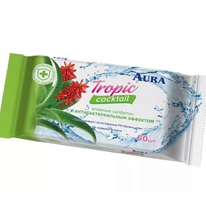 Салфетки влажные AURA TROPIC COCKTAIL 60шт.