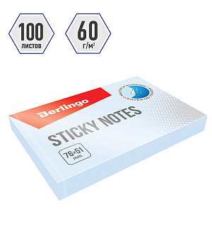 Самоклеящийся блок Berlingo "Standard", 76*51мм, 100л, голубой