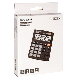 Калькулятор настольный Citizen SDC-805NR, 8 разр., двойное питание, 105*120*21мм, черный