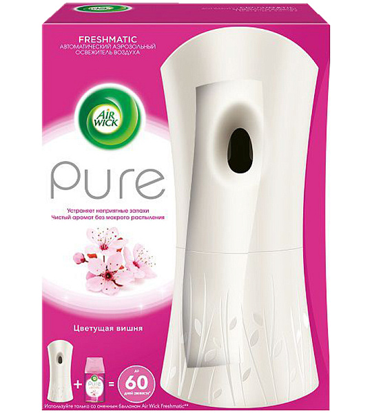 Комплект освежитель воздуха авт. и смен. блок Airwick Freshmatic "Pure. Цветущая вишня", 250мл