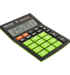 Калькулятор настольный BRAUBERG ULTRA COLOR-12-BKLG (192x143 мм), 12 разрядов, двойное питание, ЧЕРНО-САЛАТОВЫЙ, 250498