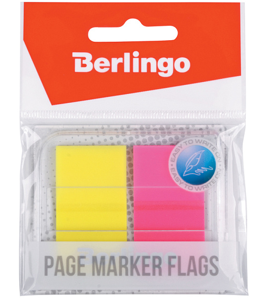 Флажки-закладки Berlingo 45*25мм, 20л*2 неоновых цвета, в диспенсере, европодвес