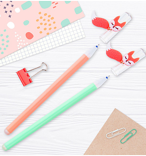 Ручка гелевая стираемая MESHU "Сute Fox" синяя, 0,5мм, корпус ассорти