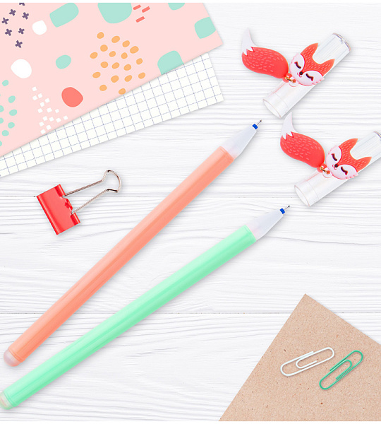 Ручка гелевая стираемая MESHU "Сute Fox" синяя, 0,5мм, корпус ассорти