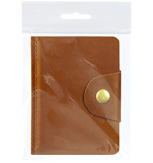 Визитница карманная OfficeSpace на кнопке, 10*7см, 18 карманов, натуральная кожа, светло-коричневый