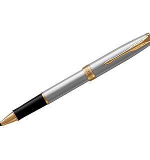 Ручка-роллер Parker "Sonnet Stainless Steel GT" черная, 0,8мм, подарочная упаковка