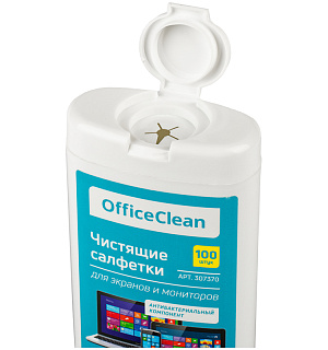 Влажные портативные чистящие салфетки OfficeClean для экранов и мониторов, 100шт. (малая плоская туба)