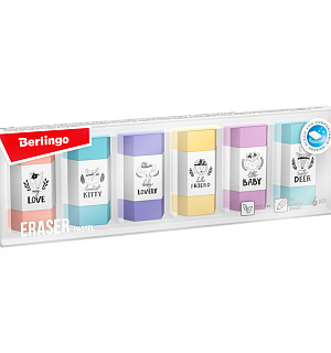 Ластик Berlingo "Pastel", 6шт., термопластичная резина, 50*28*12мм, пластиковая коробка