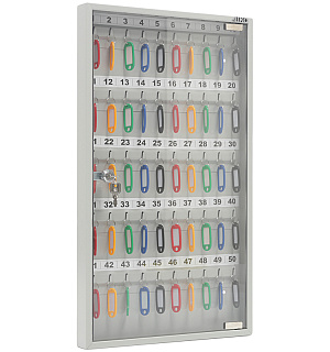 Ключница Aiko Key-50G на 50 ключей, 602*367*40мм, ключевой замок, металл, серый, стекл. дверца, с брелоками