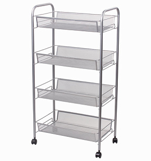 Этажерка (тележка) BRABIX офисно-бытовая 4 яруса, на колесах, металл, серебристая, 43,5х26х83,5 см, 603754