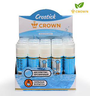 Клей-карандаш Crown "Crystal", 15г, кристально-чистый, ПВП